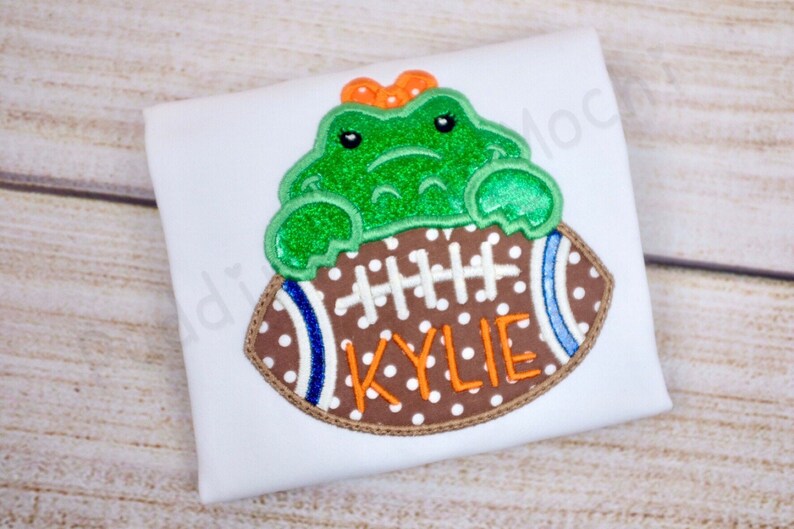Gator with bow girl shirt Children LSU fan Florida Gator Football applique shirt Game Day BabyToddler Applique shirt