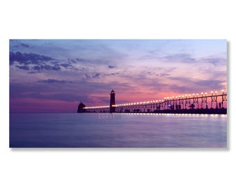 Grand Haven Lighthouse Sunset Photo: Lake Michigan Coastal Print