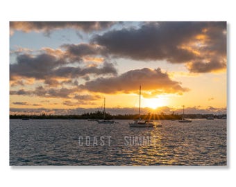 Key West island and sailboat ocean sunrise photo; Florida Keys sunrise; beautiful wall art for living room, bedroom, condo, office; sunset