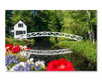 Historic Building and Arched Wooden Footbridge Print: Acadia National Park Wall Art