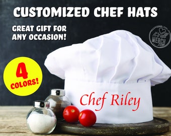 Personalize in 80 FONTS NOVELTY CHEF HAT solid cupcake flames peppers 