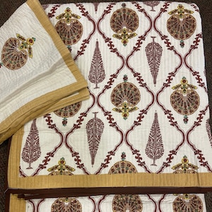 Cotton Reversible Quilt, Kantha Quilt, Hand Block Printed Cotton Quilt, Handmade Quilt, Blanket Throw, Indian Kantha with Pillow Cover