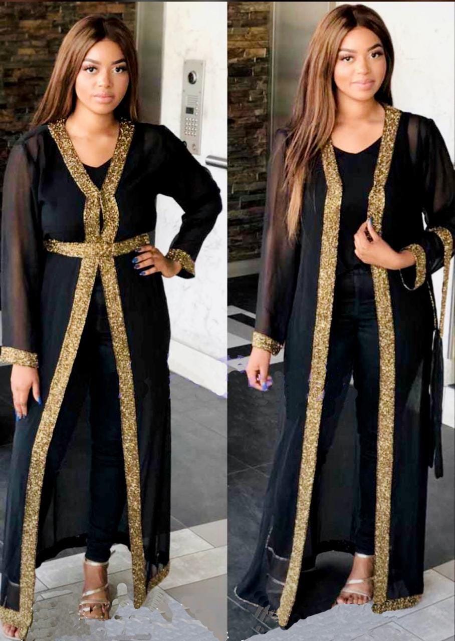 Beaded Long Drape/jacket /cape - Black - Etsy