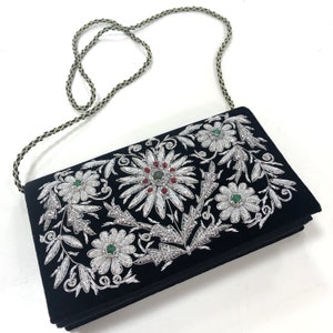 Velvet Evening clutch/Bag with Zardozi embroidery, OOAK statement bag, handbag,gift for her,Hand embroidered clutch