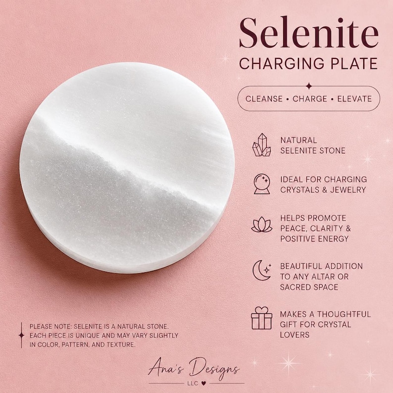 Selenite Charging Plates - ( round and 7 chakra stick available )Crystal Cleansing & Energy Charging 4inch round plate