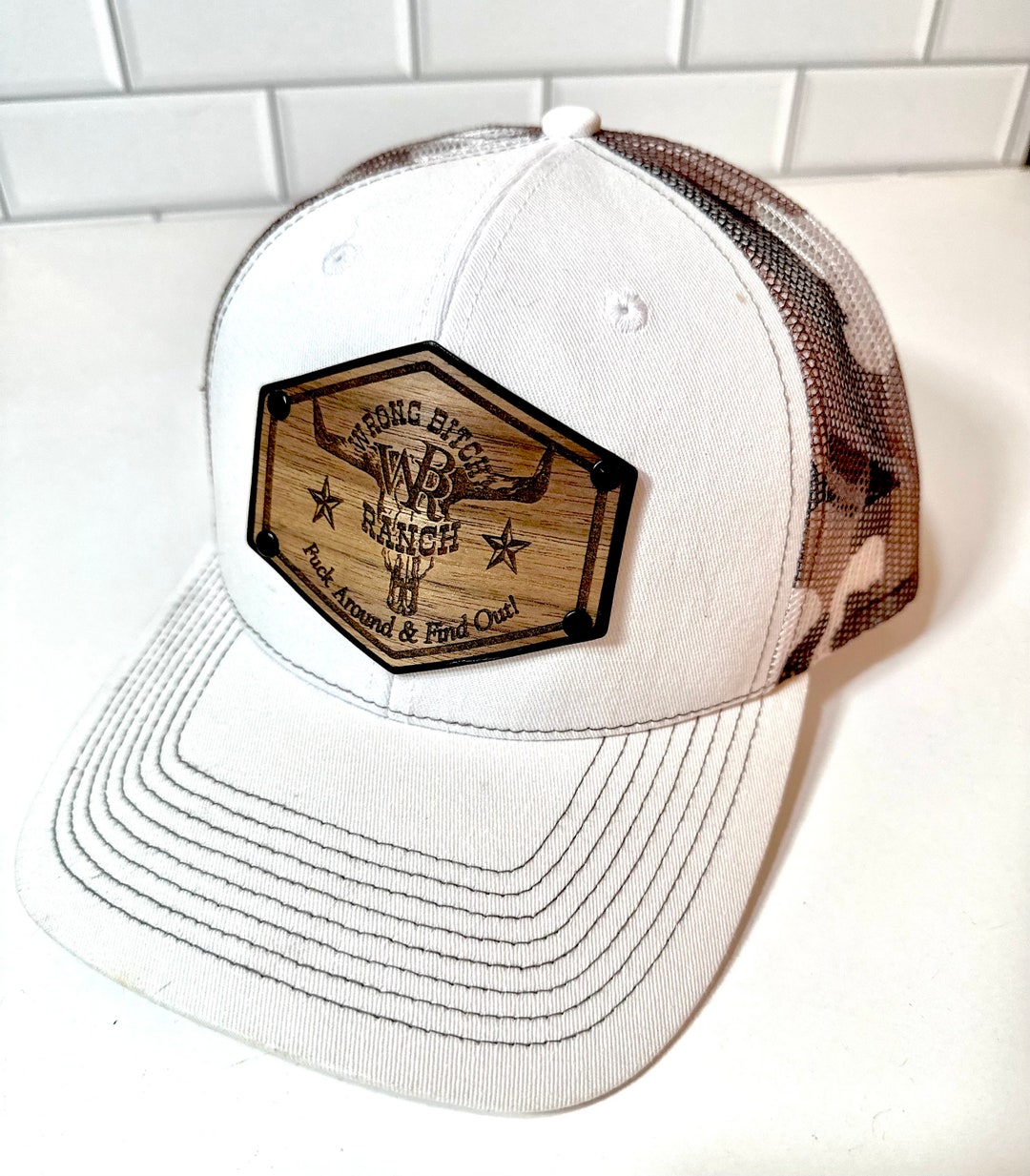 The Wrong Bitch Ranch Premium Snapback Trucker Cap, Wood Veneer/genuine ...