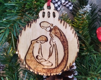 Handcrafted Woodburned ornament, Personalized Ornament, Gift, Christian Nativity decoration, Unique Christmas, Rustic Ornament