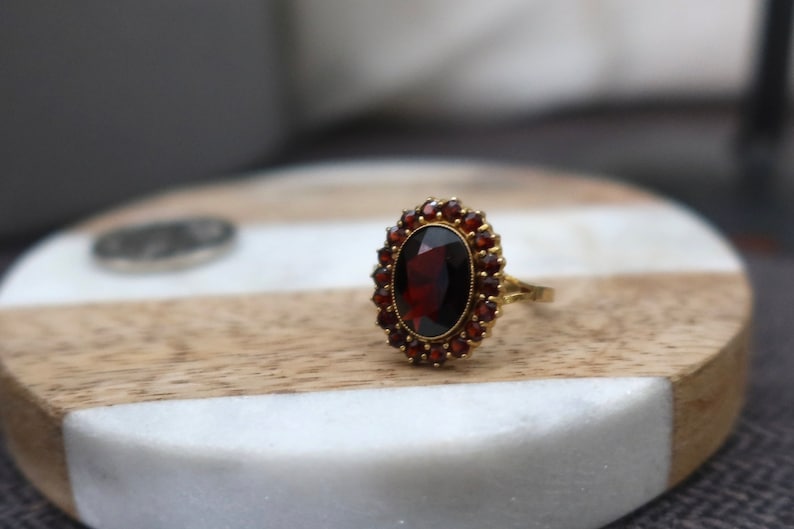 8K Gold Glass Garnet Ring