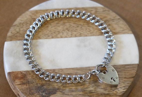 Vintage Heart Padlock Silver Bracelet