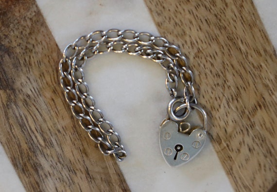 Vintage Sterling Bracelet with Heart Padlock