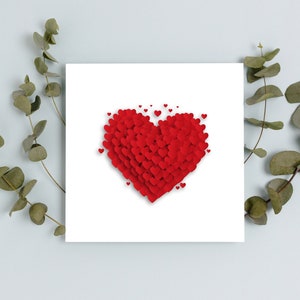 Tarjeta de corazón impresa en 2D / Tarjeta de amor / Tarjeta de aniversario / Tarjeta romántica / Impresa - NO 3D