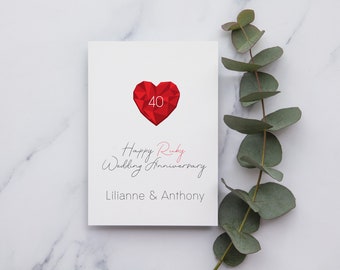 carte d’anniversaire Ruby personnalisée | carte d’anniversaire | | de carte A6 | de cartes de vœux | anniversaire Happy Anni Card | Carte du 40e anniversaire