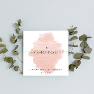 Personalisierte 19. Geburtstagskarte | A6 oder Quadratische Karte | Alles Gute zum Geburtstag | Karte für Mädchen | Happy Birthday Karte | 19. Geburtstagskarte