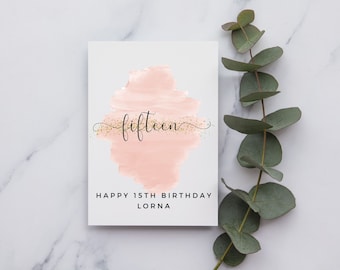 Cartão de aniversário personalizado de 15 anos | A6 ou Cartão Quadrado | Feliz Aniversário | Cartão para menina | Cartão de feliz aniversário | cartão de quinze aniversários