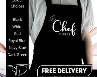 Chef Printed Personalised Apron with pockets | Personalised Printed Kitchen Apron for Women & Men | Any Text