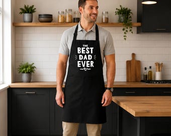 Best Dad Ever Father's Day Apron with pockets | Personalised Printed Kitchen Apron for Women & Men | Fathers Day Present | Father's Day