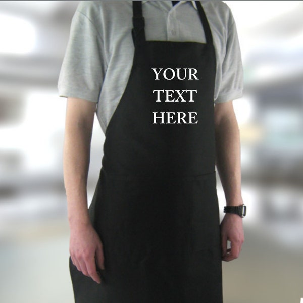 Bedrukte gepersonaliseerde schort met zakken | Gepersonaliseerde bedrukte keukenschort voor dames en heren | Elke tekst