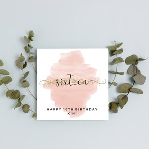 Gepersonaliseerde 16e verjaardagskaart | A6- of Square Card-| Gelukkige verjaardag | Kaart voor meisjes | Happy Birthday kaart | zestiende verjaardagskaart