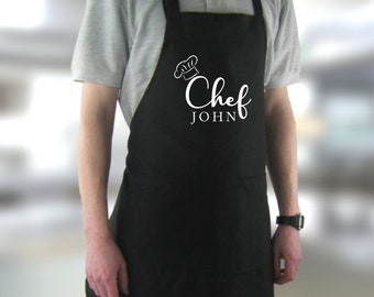 Tablier personnalisé imprimé de chef avec poches | Tablier de cuisine imprimé personnalisé pour femmes et hommes | N'importe quel texte