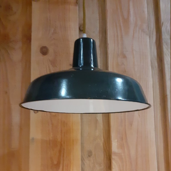 Vintage Franse geëmailleerde industriële hanglamp