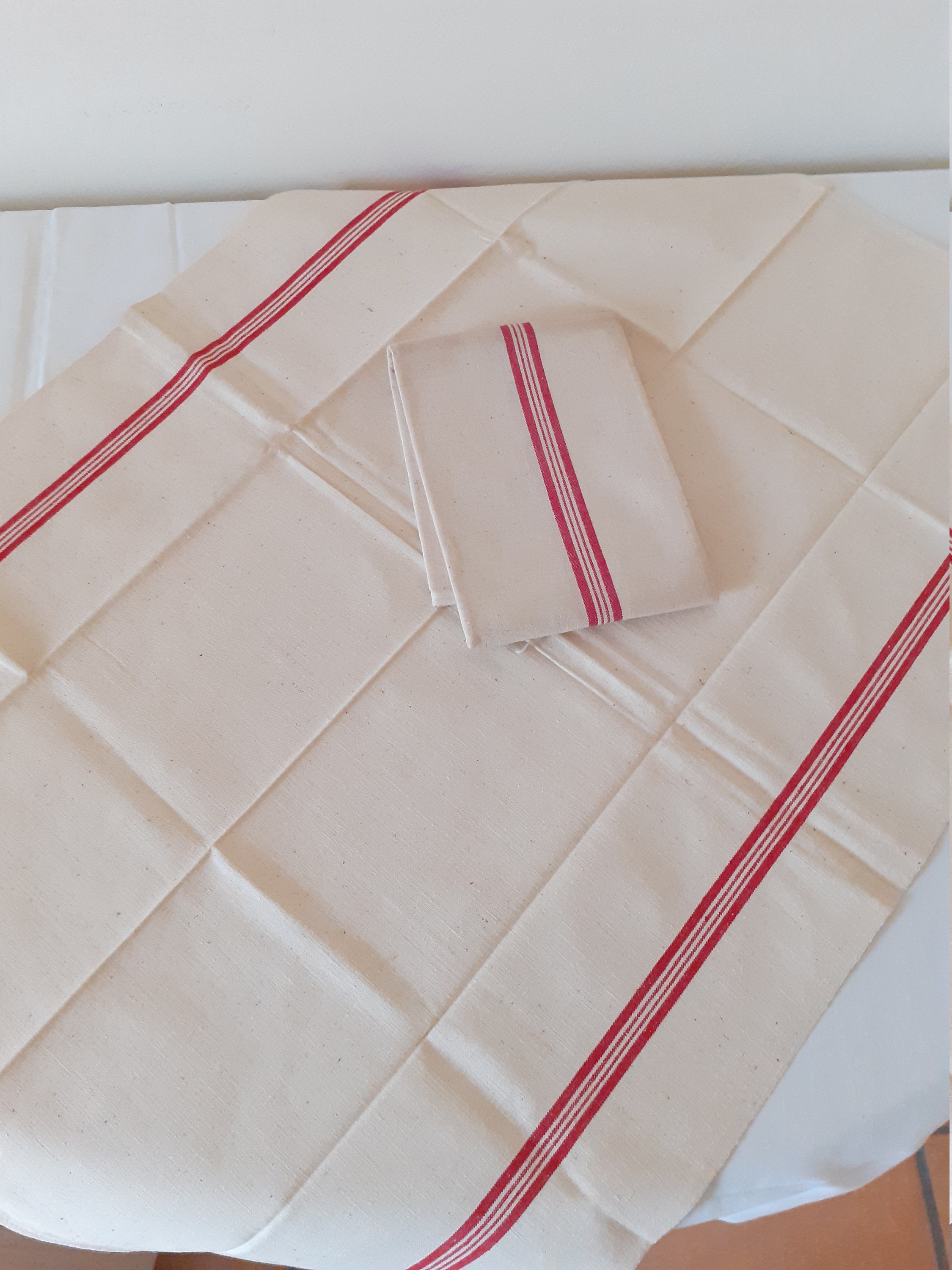 2 Torchons Francais Beige et Rouge