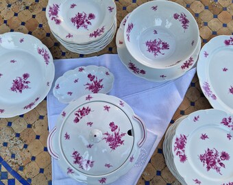 Servicio de porcelana Limoges Haviland flores rosas 42 piezas/ 12 personas de 1950