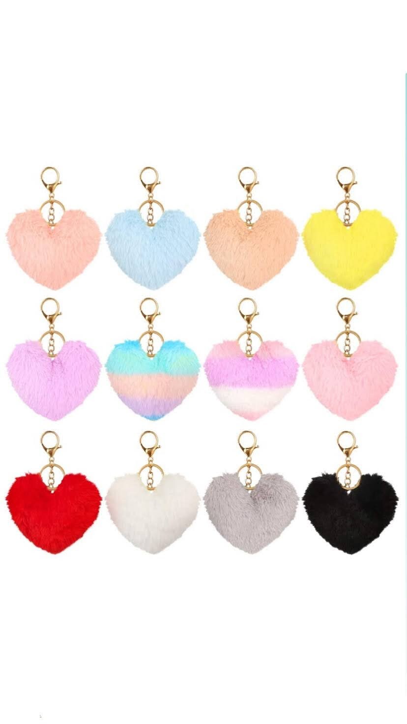 Heart Puff Keychain Puffball Keychain Accessories for Keys / Etsy