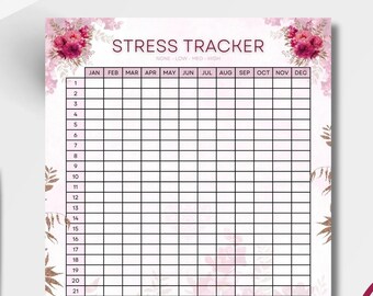 Stress Tracker Printable Daily FloraI Stressful Anxiety Triggers log PDF symptoms Depression Track Check Symptom Journal Download PTSD BPD