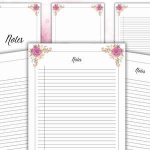 Floral Cottage Core Garden carta imprimible Papelería de oficina Descarga de papel rayado belleza flor escritura Notas Línea de página Artesanía de graduación