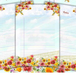 Grillig bloemenveld bekleed papier bloemen briefpapier Papier download bloem schrijfblok Notitiepagina Afdrukbare penvriend Zomerstudenten sprookje
