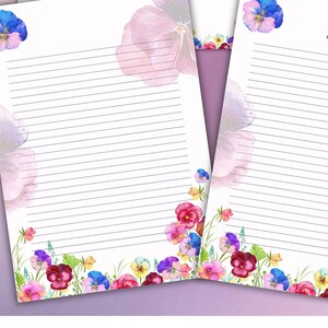 Bonito forrado papelaria floral download de papel flor estética bloco de escrita notas página caneta imprimível pal pansy estudantes artista presentes vintage