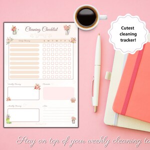 Cleaning Checklist Printable Floral Weekly Daily Task Botanical Garden ...