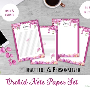 Briefpapier gelinieerd papier bloemen downloaden afdrukbare gelinieerde notitie botanische schrijven planner notebook gepersonaliseerde leveringen roze orchidee bloem A4