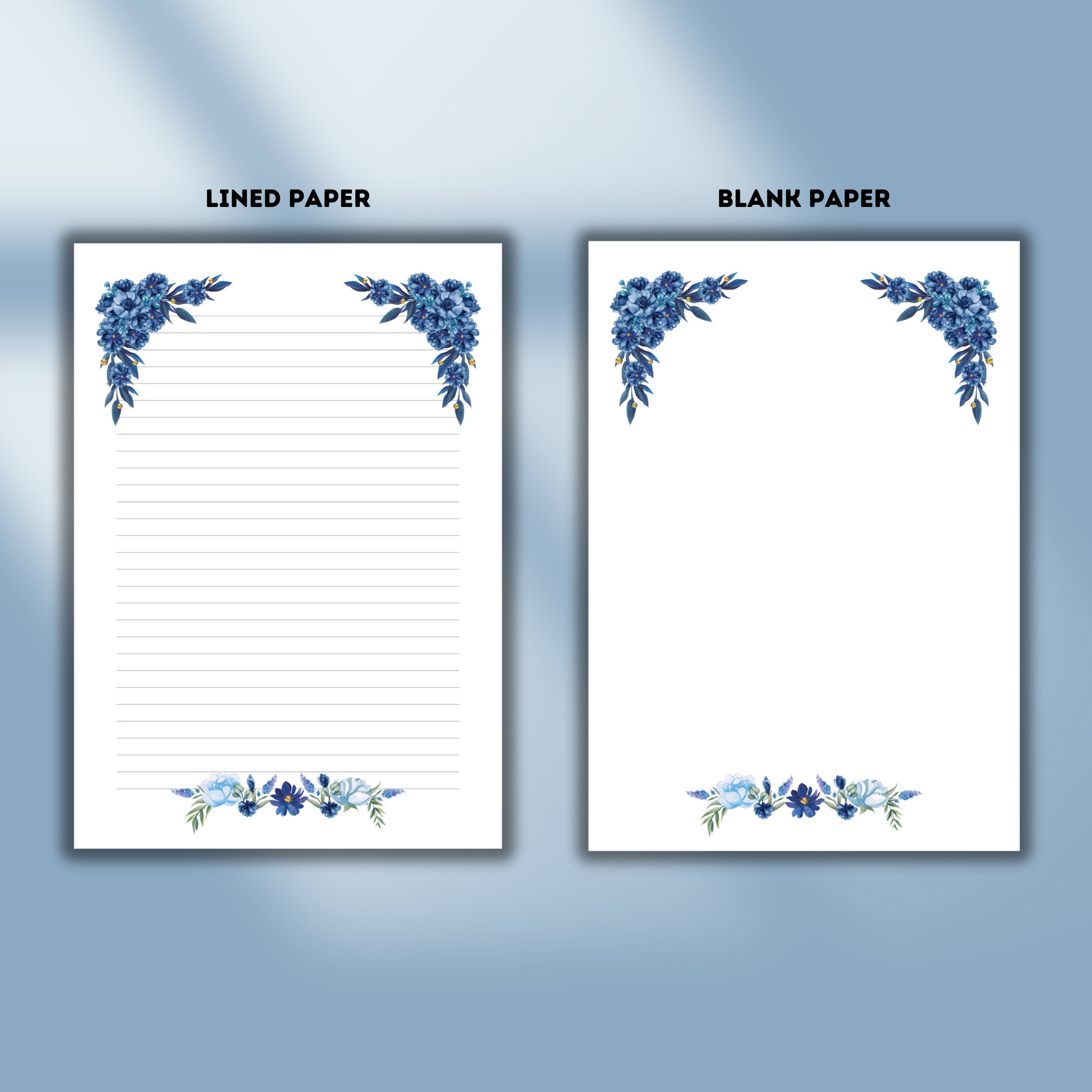 Pretty Note Paper Blue Blue Floral Stationery Set | Printable Lined Paper & Writing Pad | Cute ...
