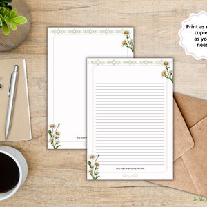 Briefpapier Geboortemaand april Daisy Flower Floral Instant download gelinieerd schrijfblok Notitiepagina Afdrukbare witte margrieten Leuke papieren verjaardagen