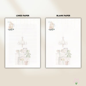 Schrijfbehoeften bloemen open haard | Gevoerd briefpapier met kaarsontwerp | Stijlvolle afdrukbare download | Perfect voor penvrienden en hyggepost