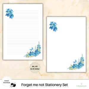 Förgätmigej blommigt brevpappersset, linjerat och blankt (digital nedladdning) bild 3