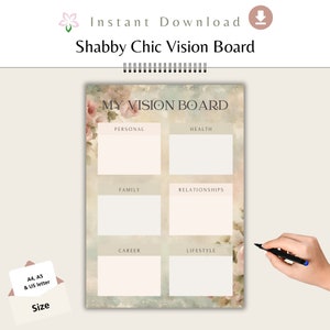 Shabby Chic Vision Board Manifestatie Victoriaans Roze Roos Bloemen briefpapier Antieke instant download Affirmaties dagboeken liefde en romantiek
