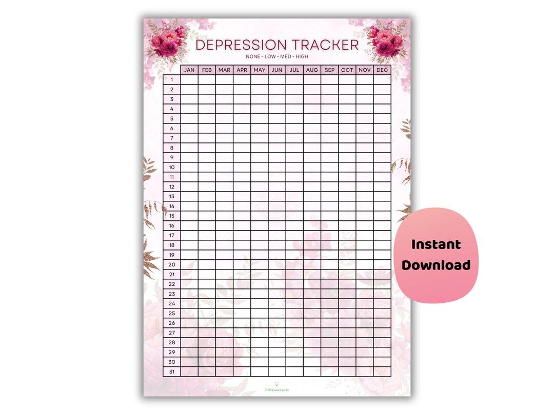 Depression Tracker Printable | Daily Mood & Stress Log | Floral Self ...