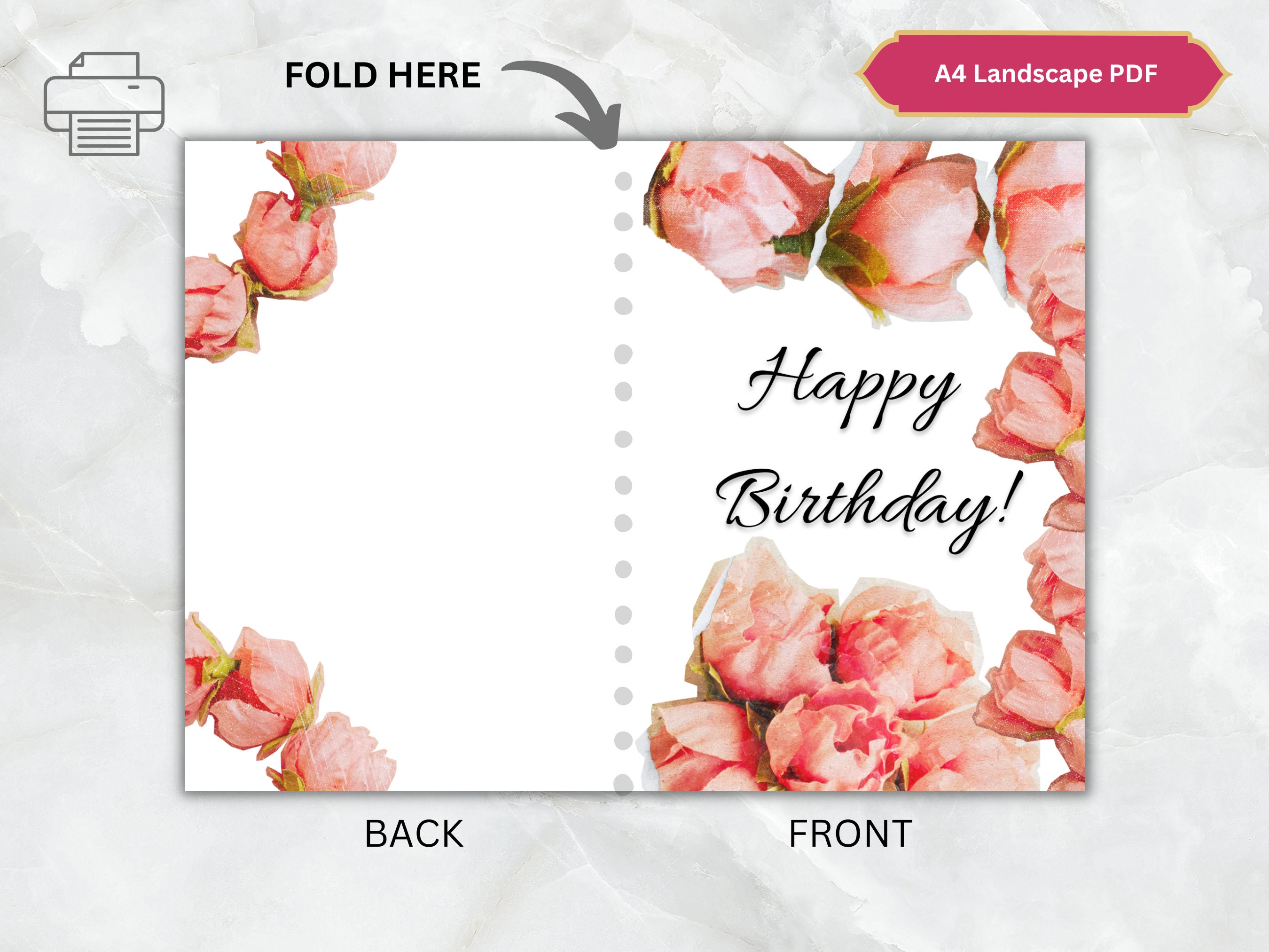 Floral Pink Rose Birthday Card, Romantic Greetings (printable PDF) - Etsy