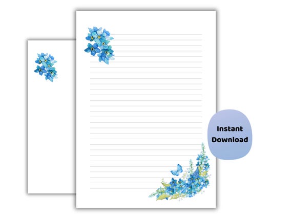 Forget-Me-Not Floral Stationery Set, Lined and Blank (Digital Download)