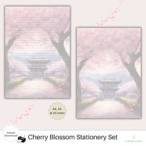 Kirschblüte rosa Briefpapier | Druckbares liniertes Papier mit Sakura für Office-Notizen | Japanisch inspirierte Schreibunterlage | Sofortdownload | Zeitschrift