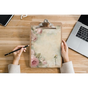 Shabby Chic Victoriaans briefpapier met rozenbloemen | Gelinieerd papier direct downloaden | Elegant bedrukbaar schrijfblok | Perfect voor penvrienden en brieven