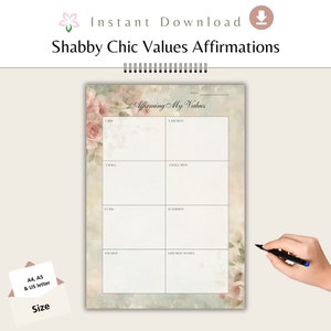Shabby Chic Affirmaties Manifestatie Victoriaanse Roze Roos Bloemen briefpapier Antieke instant download Waarden Geloof dagboek liefde en romantiek