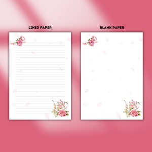 Papelería de té de la tarde Papel forrado floral descargar bloc de notas de flores Página de notas Papelería imprimible PenPal Romántico Rosa dulce rosa Pétalo