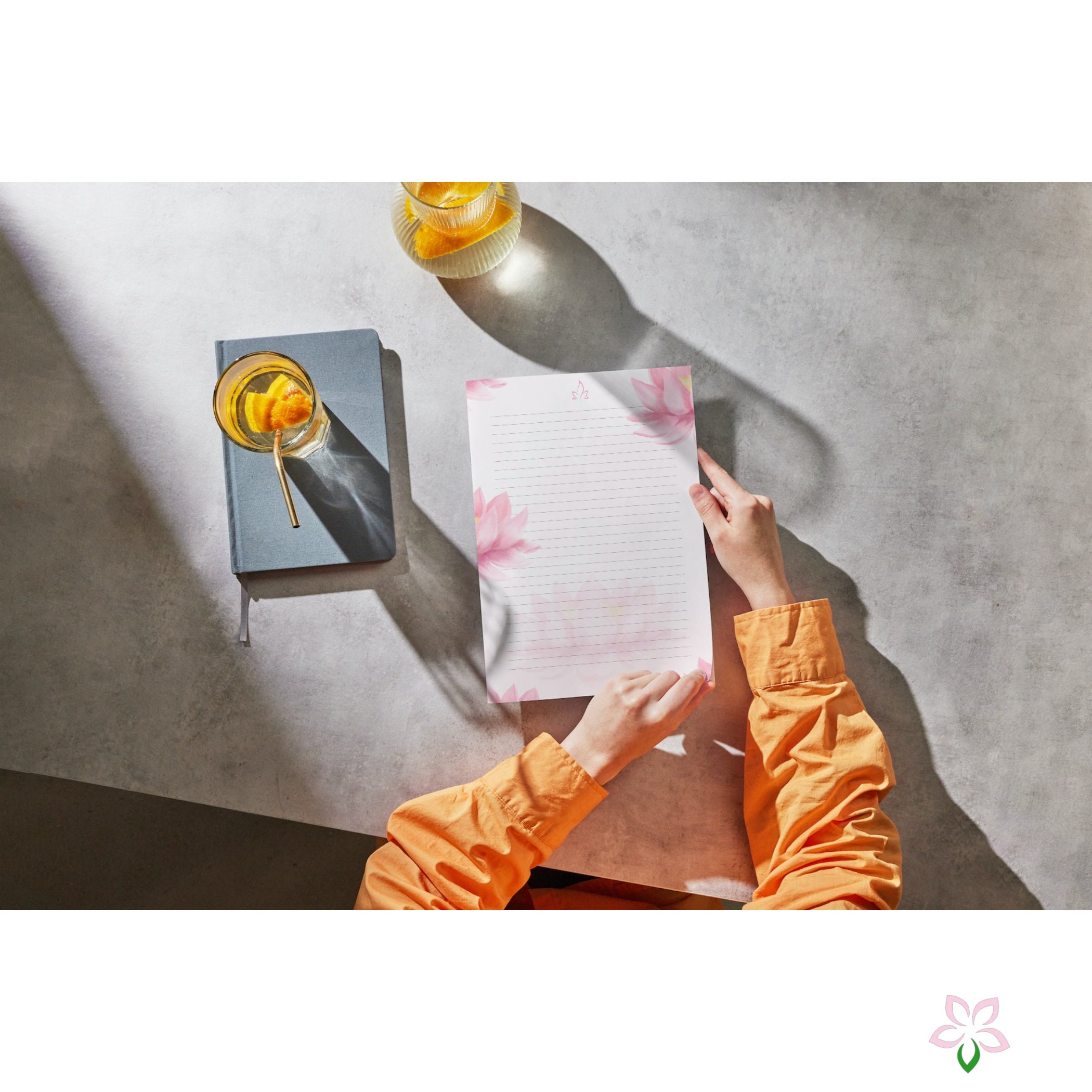 Printable Floral Stationery Pink Lotus Flower Letter Lined Paper ...