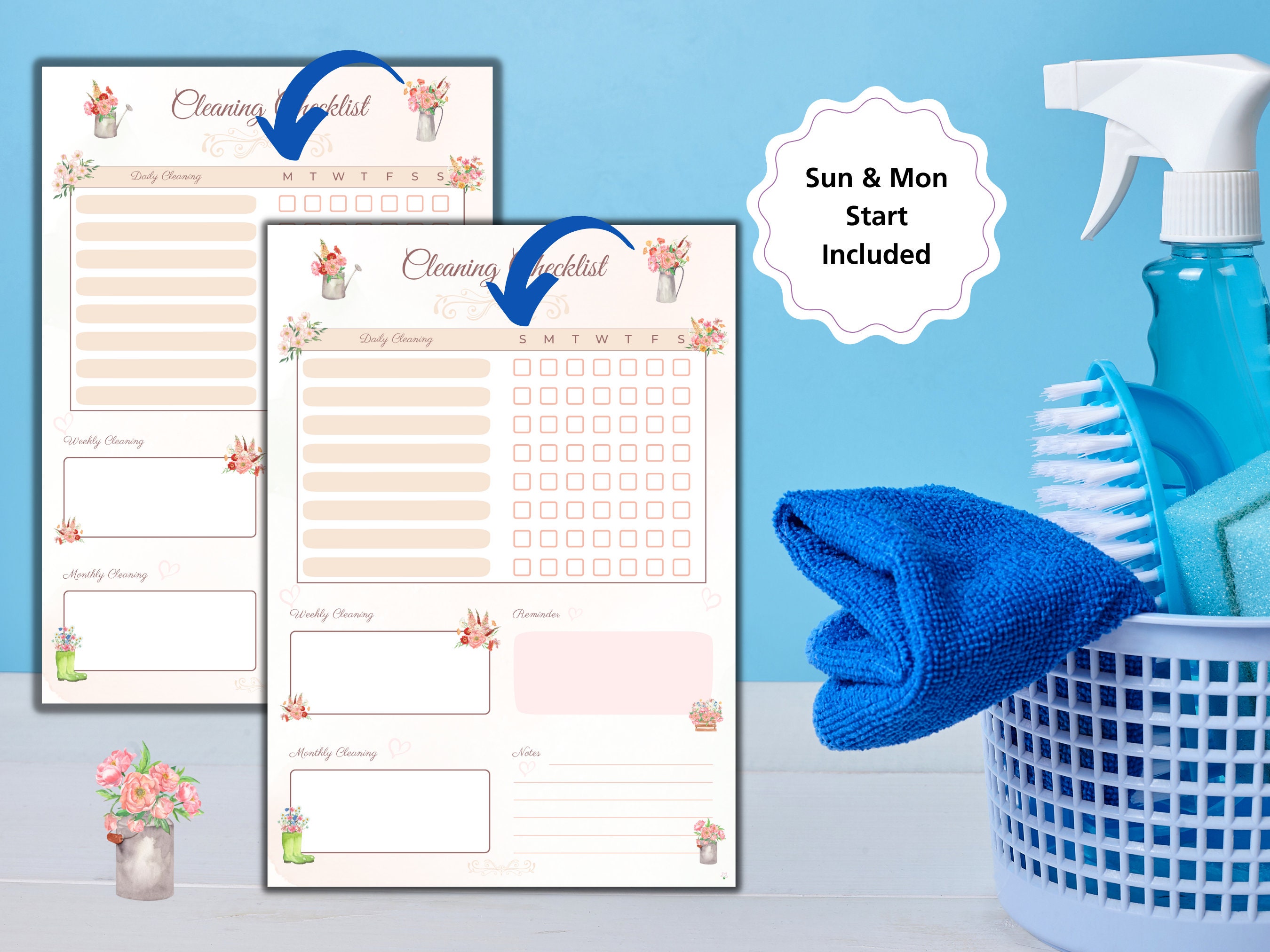 Cleaning Checklist Printable Floral Weekly Daily Task - Etsy Australia