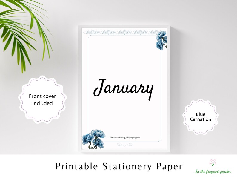 Stationery Birth Month January Blue Carnation Floral Instant Download ...