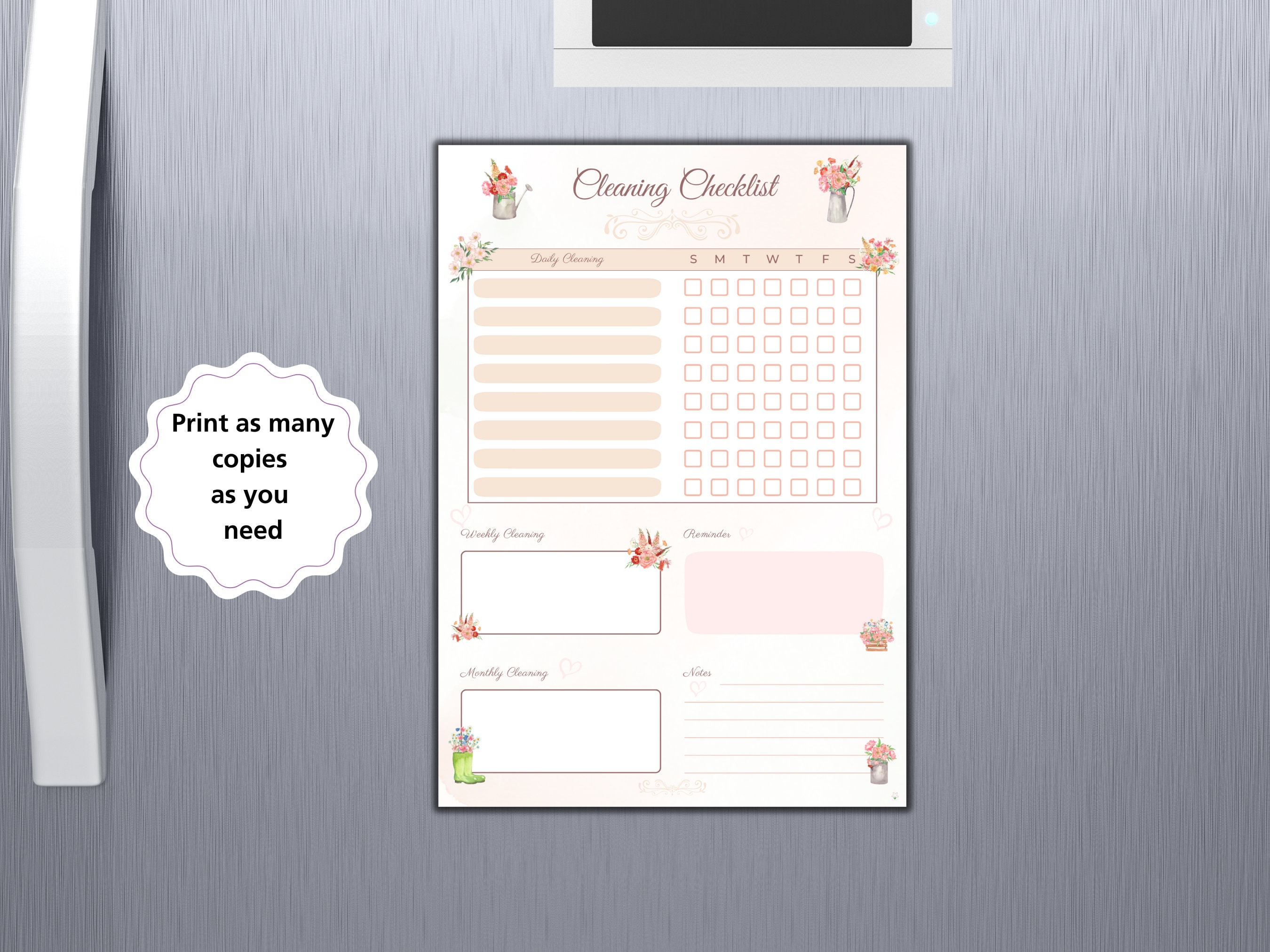 Cleaning Checklist Printable Floral Weekly Daily Task - Etsy Australia