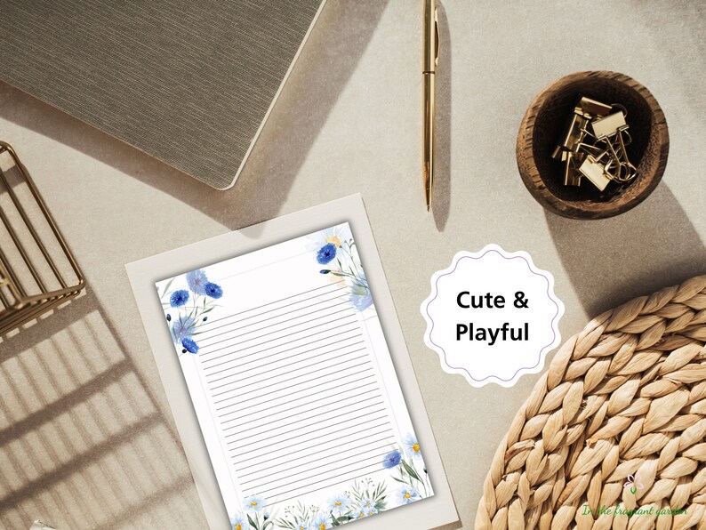 Floral Cottage Core Garden Printable Lined Paper Margin Office ...
